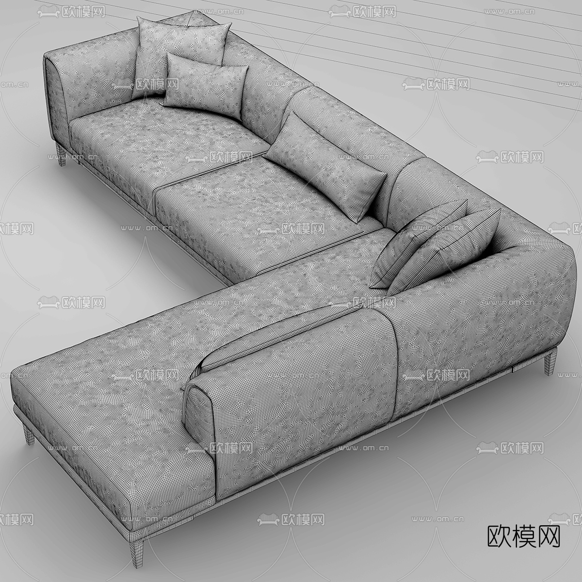现代布艺转角沙发3d模型