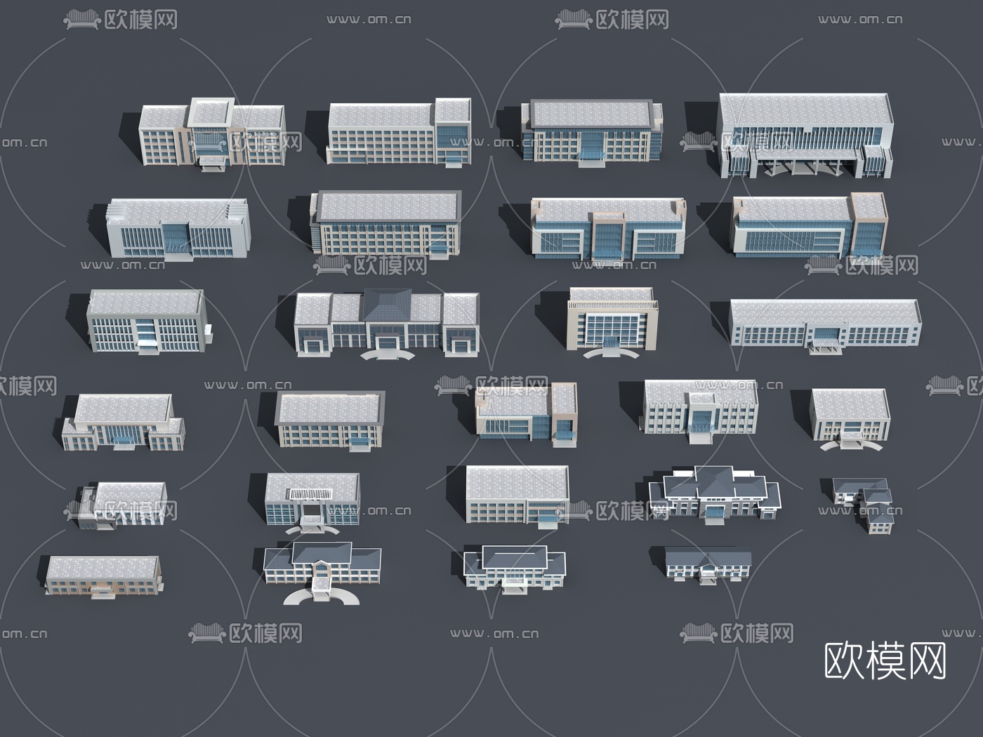 现代办公楼建筑外观3d模型下载（渲染图1）