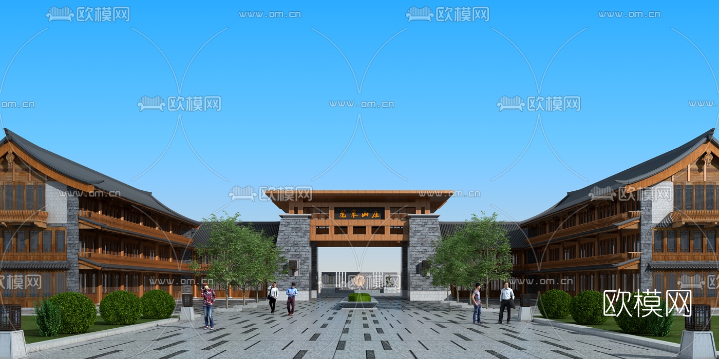 中式龙泉山庄大门门头3d模型