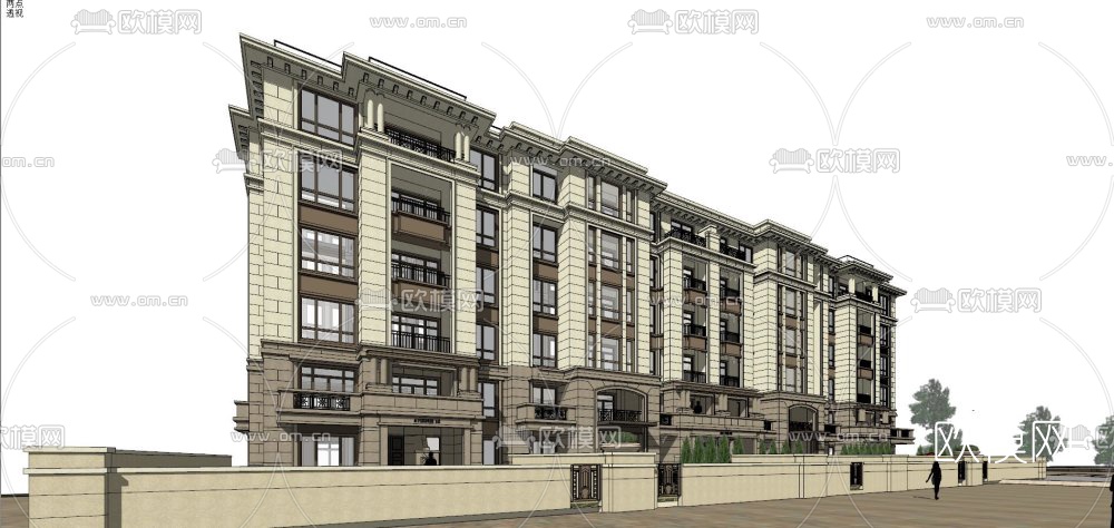 新中式连排洋房外观su模型下载（渲染图4）
