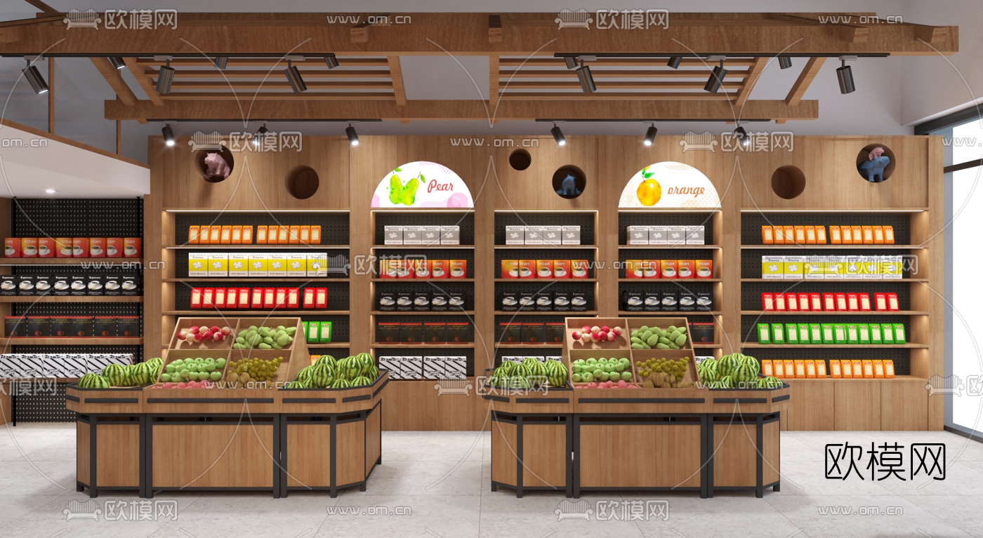 现代精品果蔬超市3d模型下载（渲染图1）