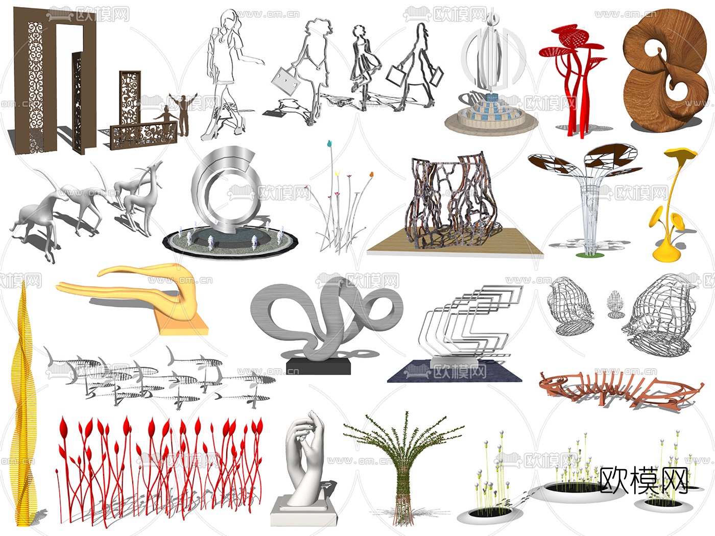 现代创意雕塑小品su模型下载