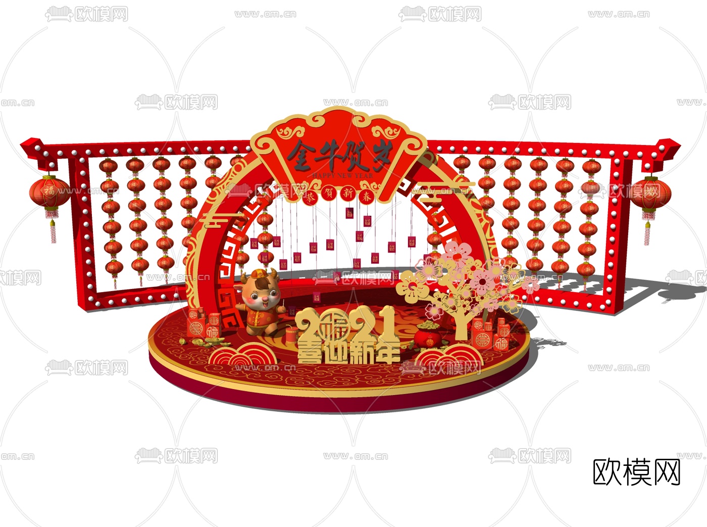 新中式春节新年美陈su模型下载