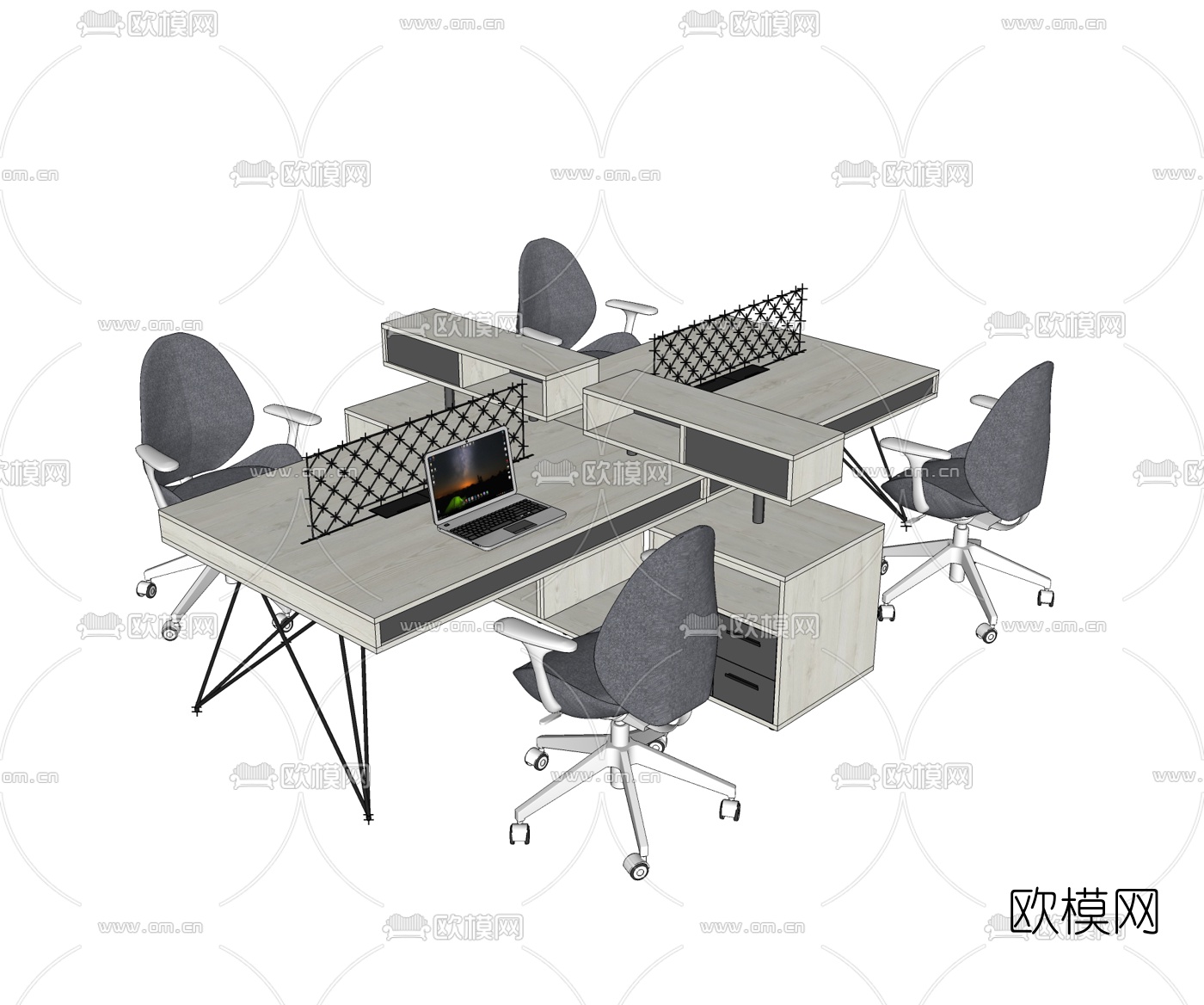 现代卡座办公桌椅su模型下载