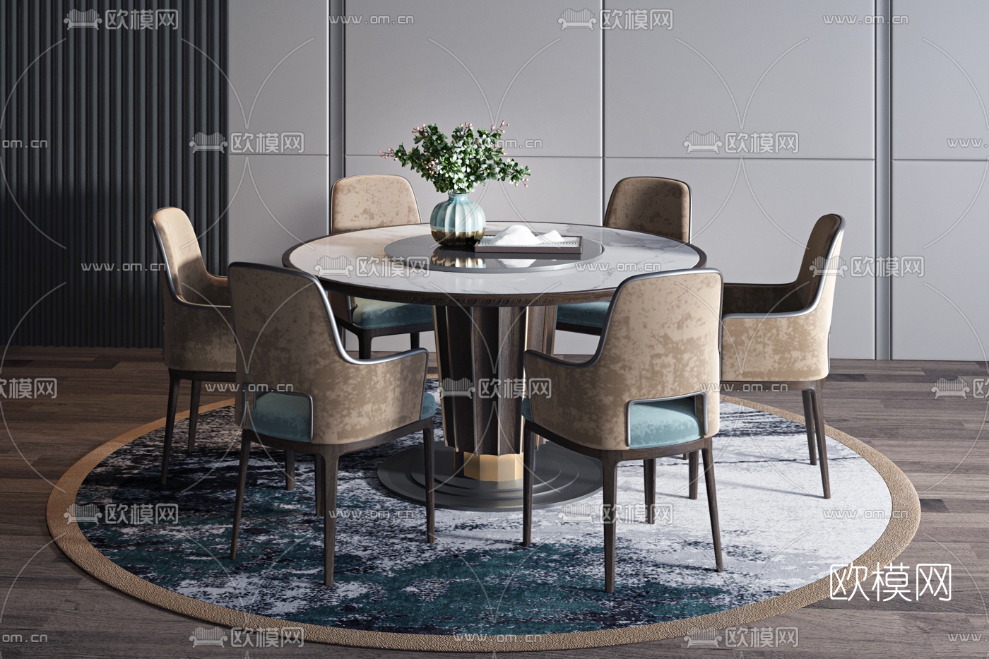 现代轻奢餐桌椅3d模型下载
