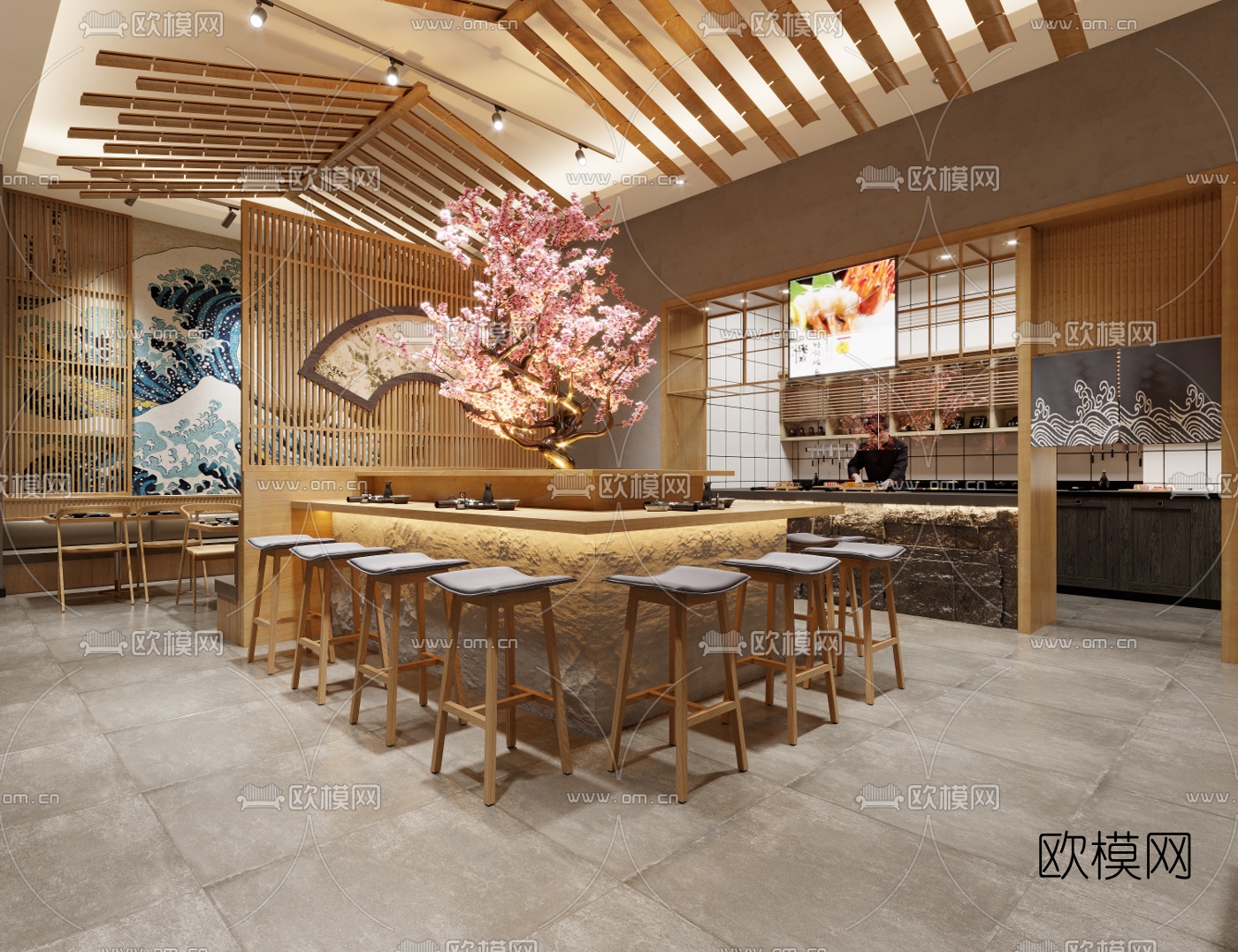 日式料理寿司店3d模型下载（渲染图1）