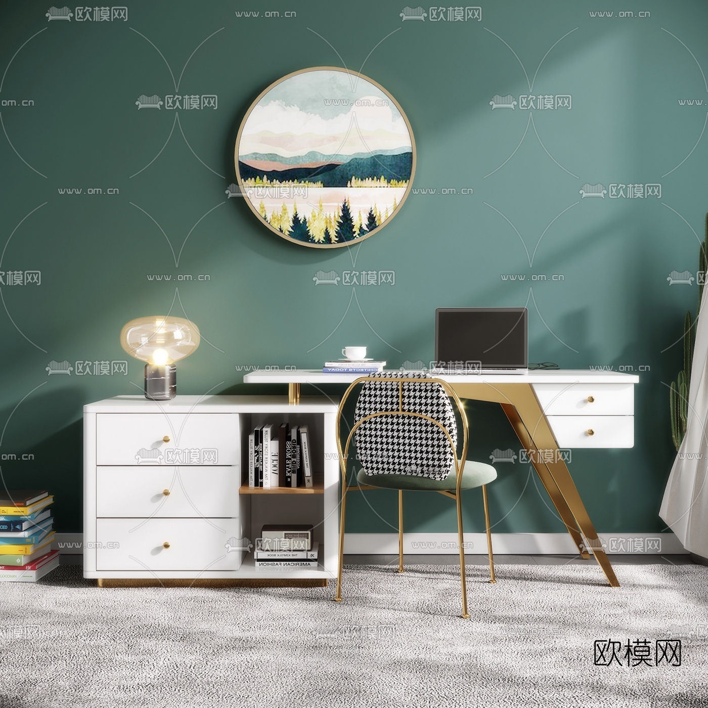 北欧轻奢书桌3d模型下载