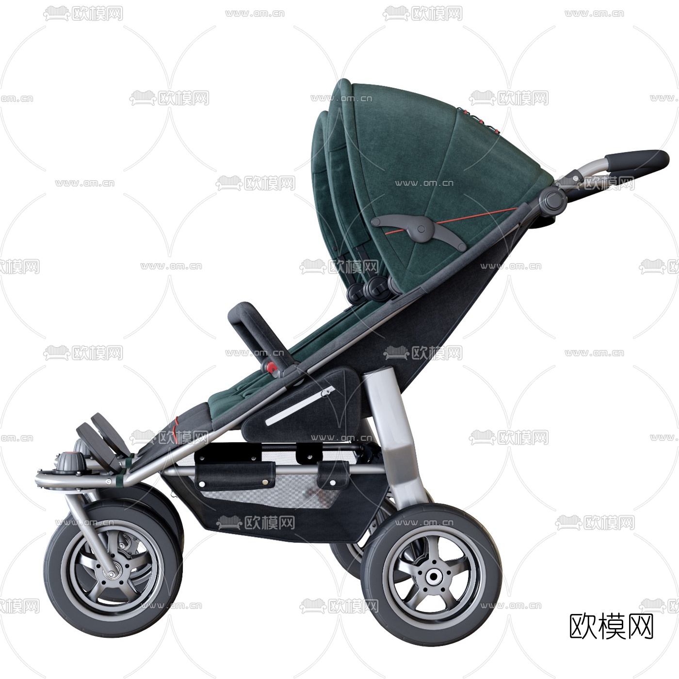 现代双座婴儿车3d模型下载（渲染图3）