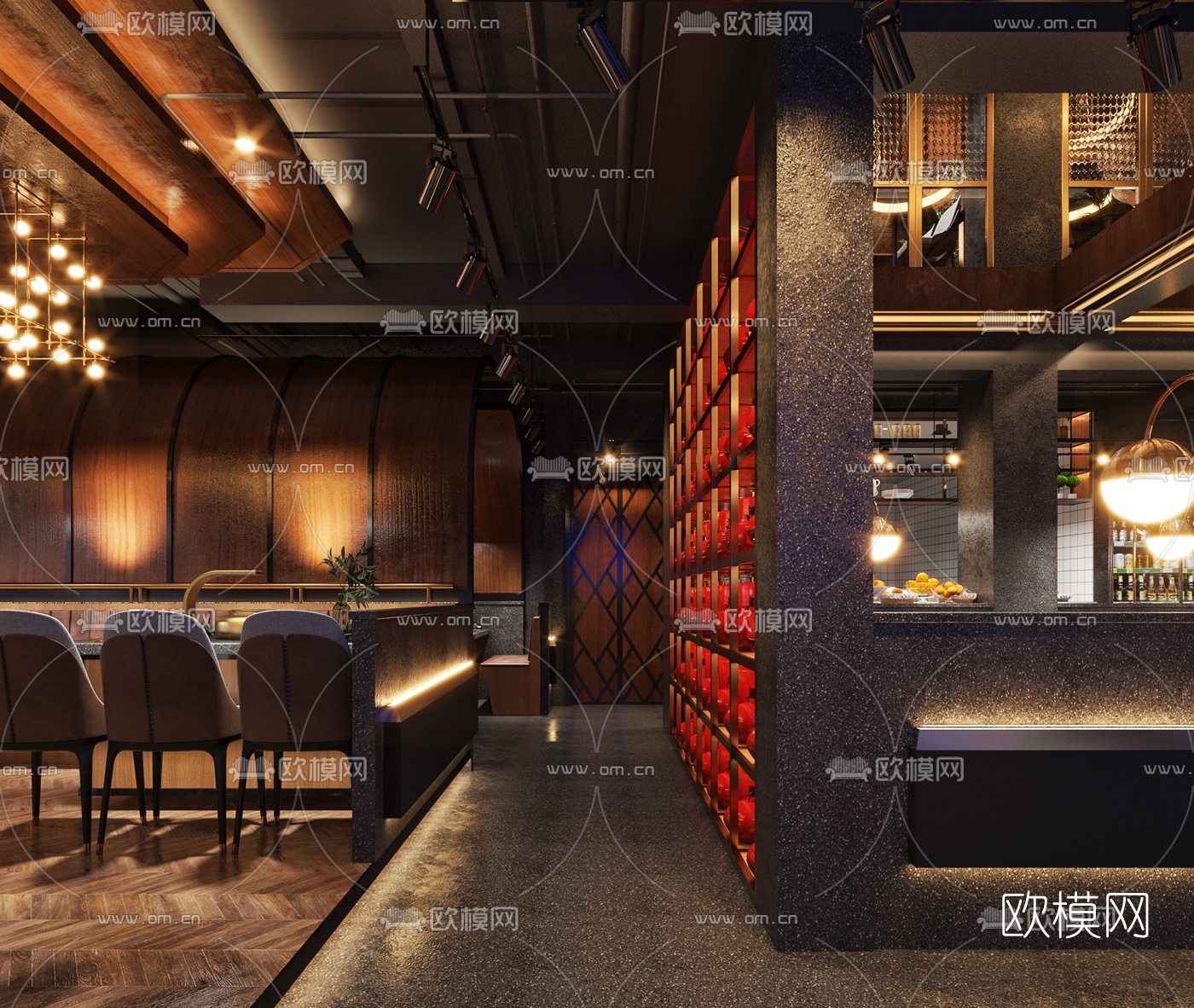 新中式混搭自助餐厅3d模型
