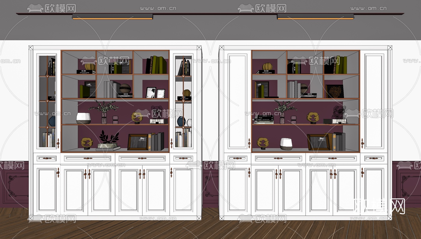 简欧书柜su模型下载