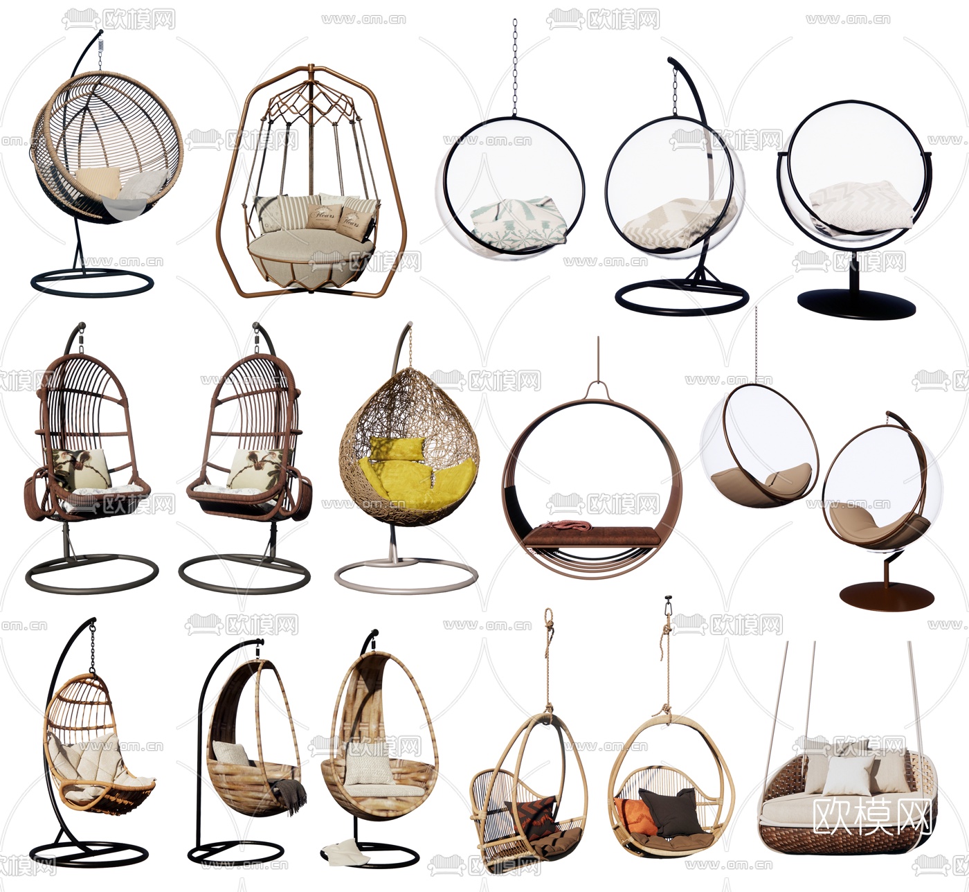 现代藤编吊椅su模型下载（渲染图1）