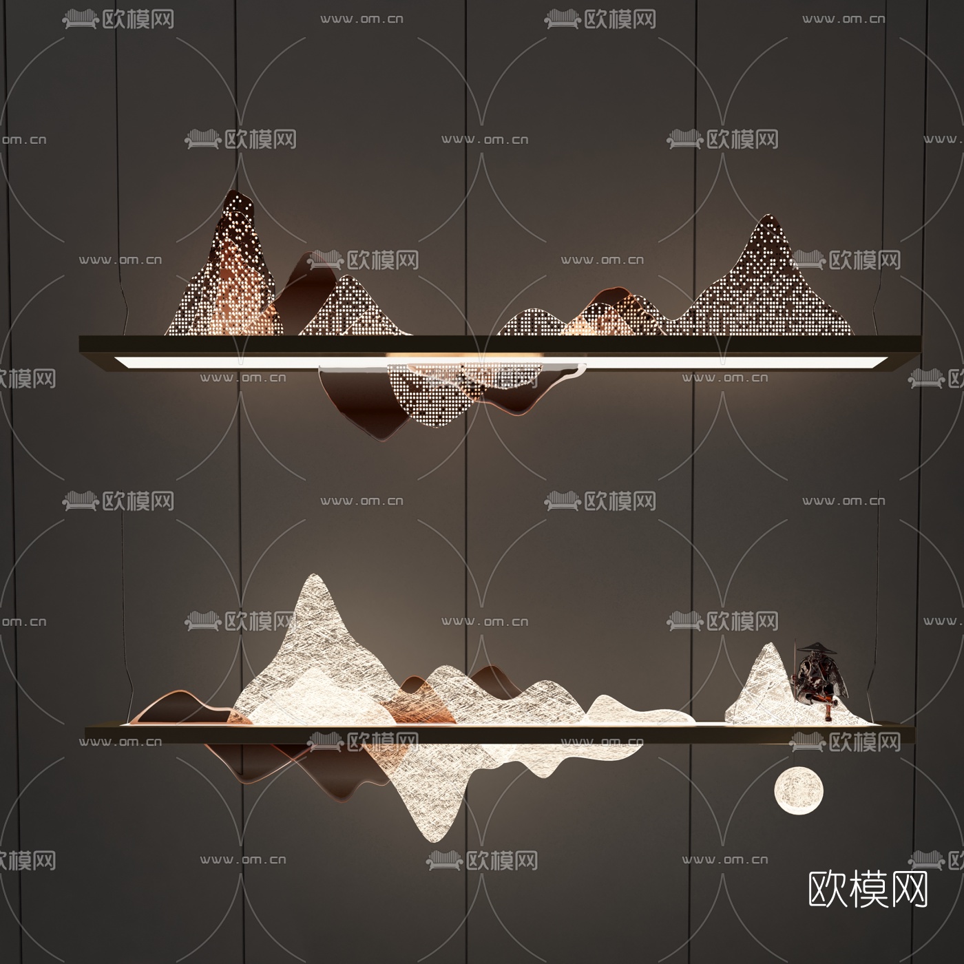 新中式山脉装饰灯3d模型