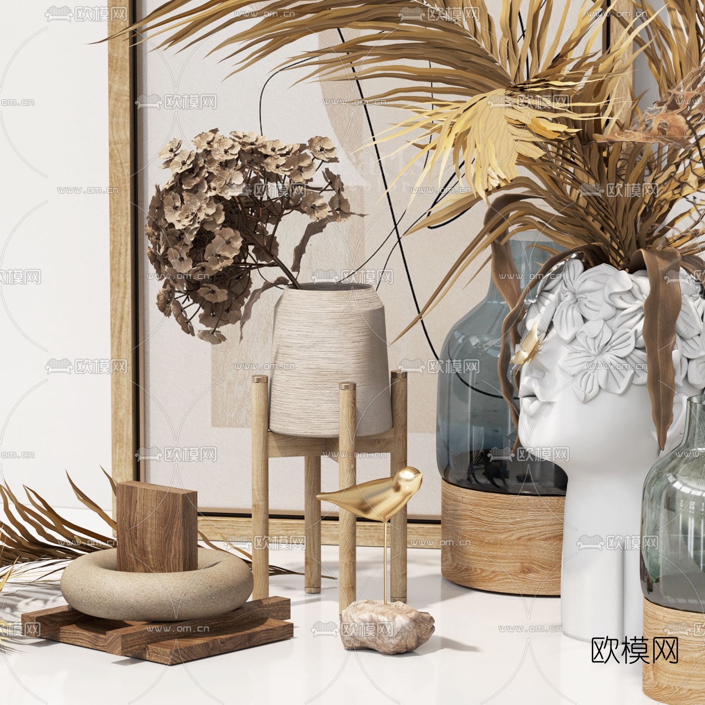 北欧干花画框摆件3d模型下载（渲染图3）