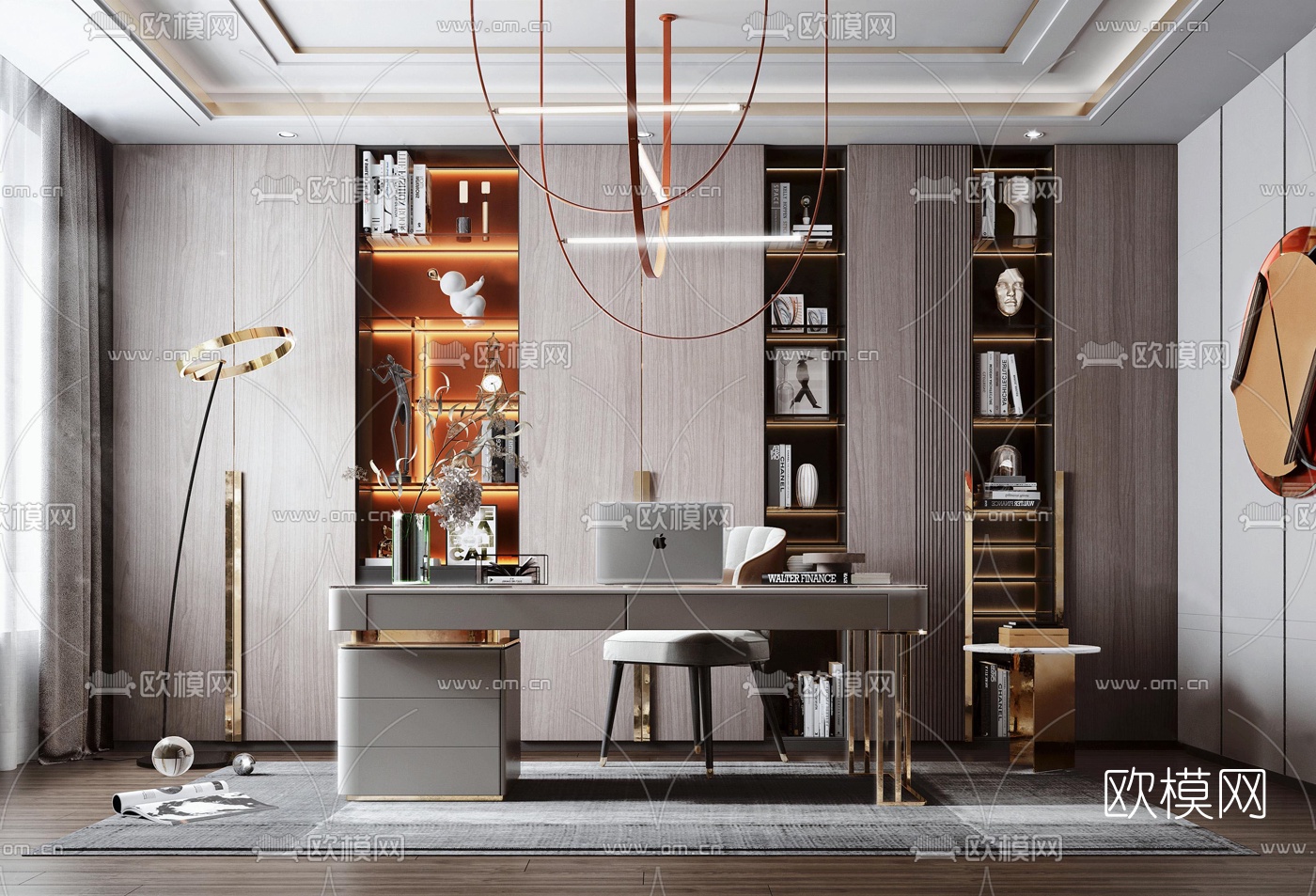 现代书房su模型下载（渲染图1）