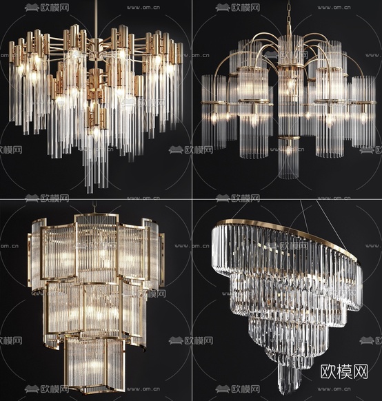 现代金属水晶吊灯3d模型下载