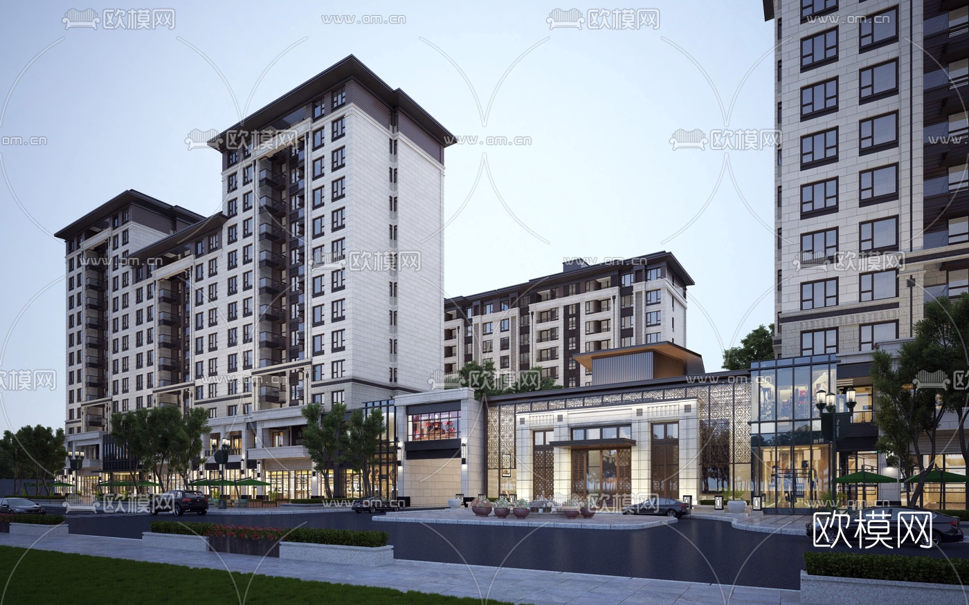 新中式住宅商业小区建筑外观3d模型