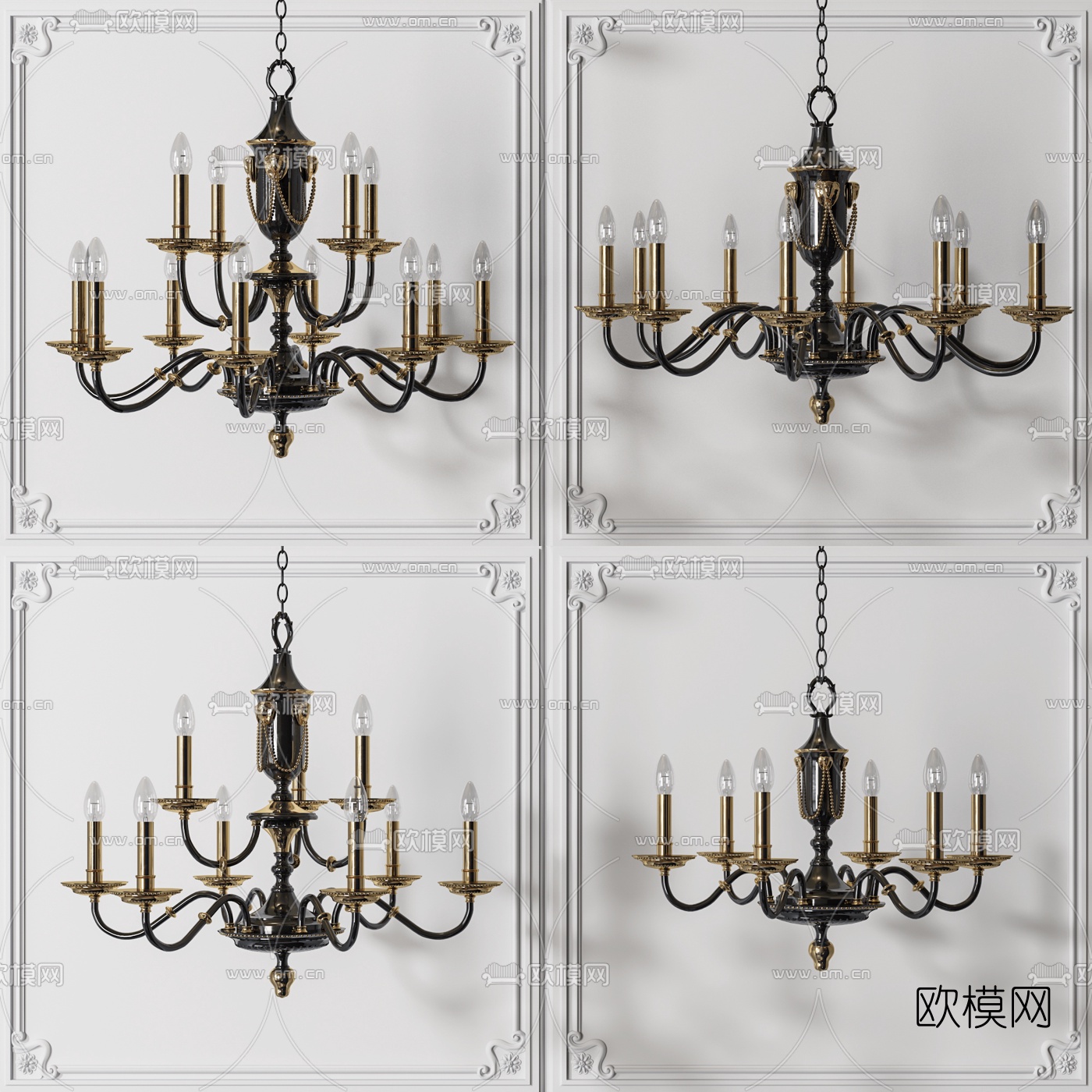 美式双层烛台吊灯3d模型下载（渲染图1）