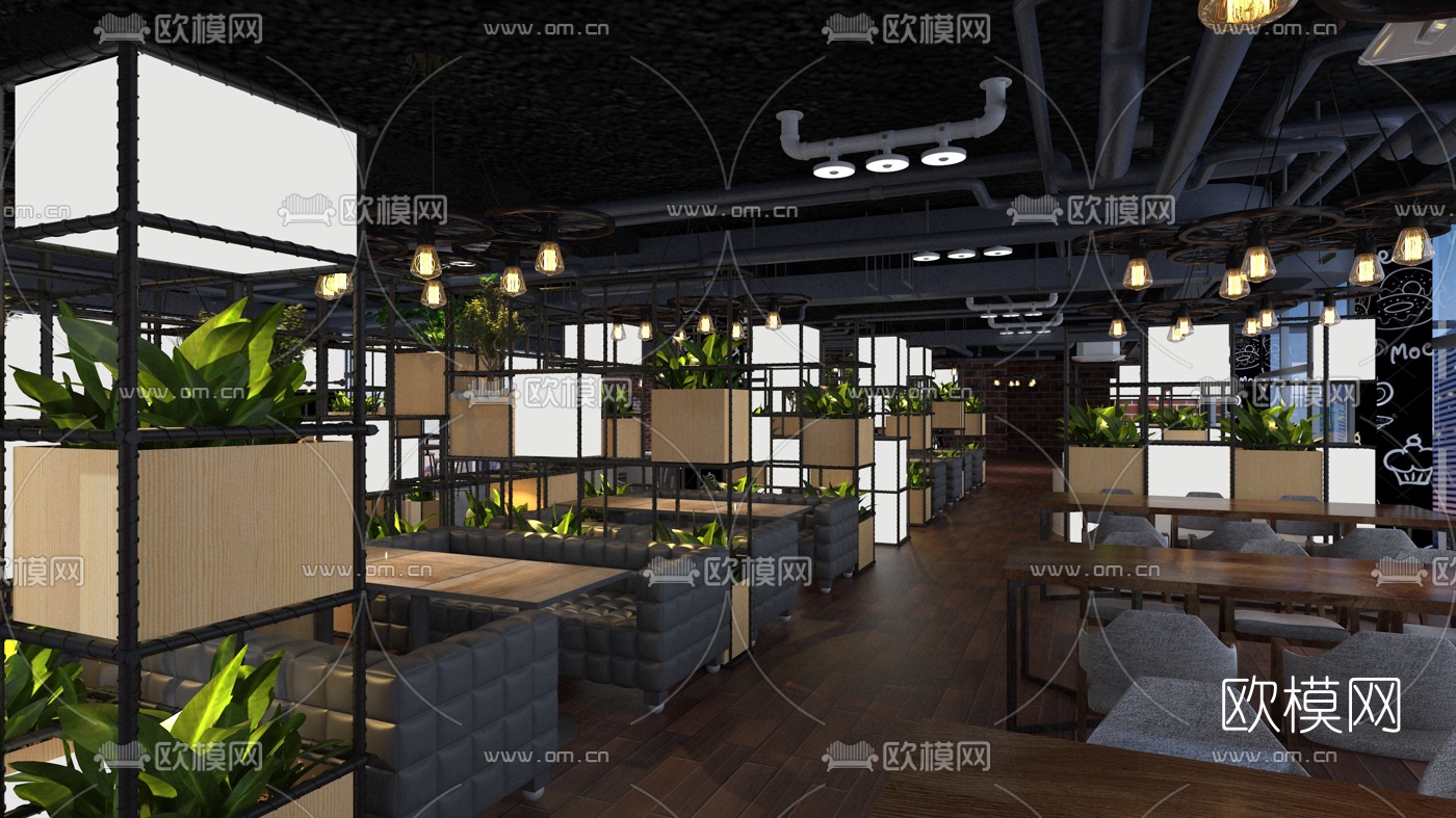 工业风咖啡厅免费3d模型下载（渲染图4）