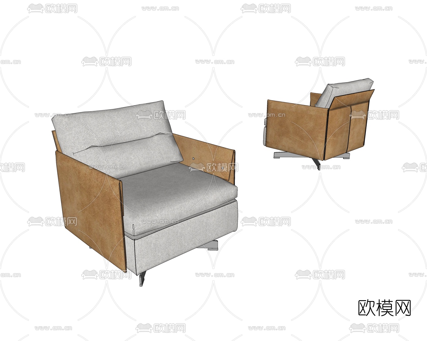 北欧布艺单人沙发su模型下载