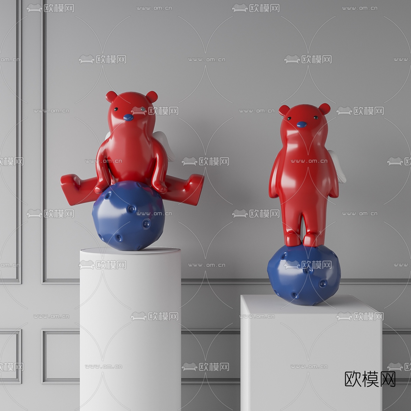 现代小熊雕塑3d模型下载