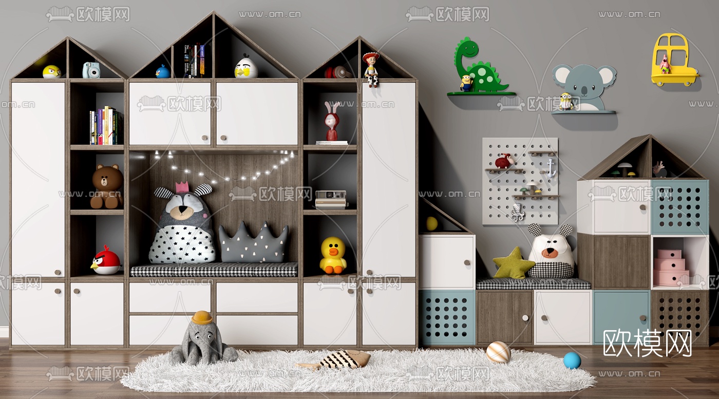 现代儿童书柜装饰柜3d模型下载