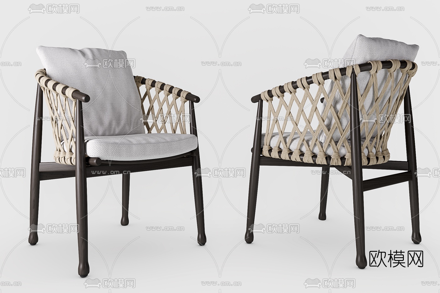 新中式绳编户外休闲椅3d模型下载（渲染图2）