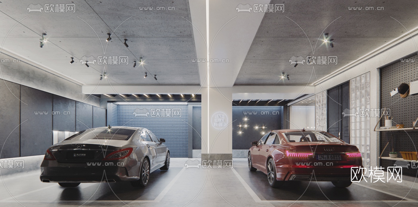 现代地下车库3d模型下载（渲染图4）