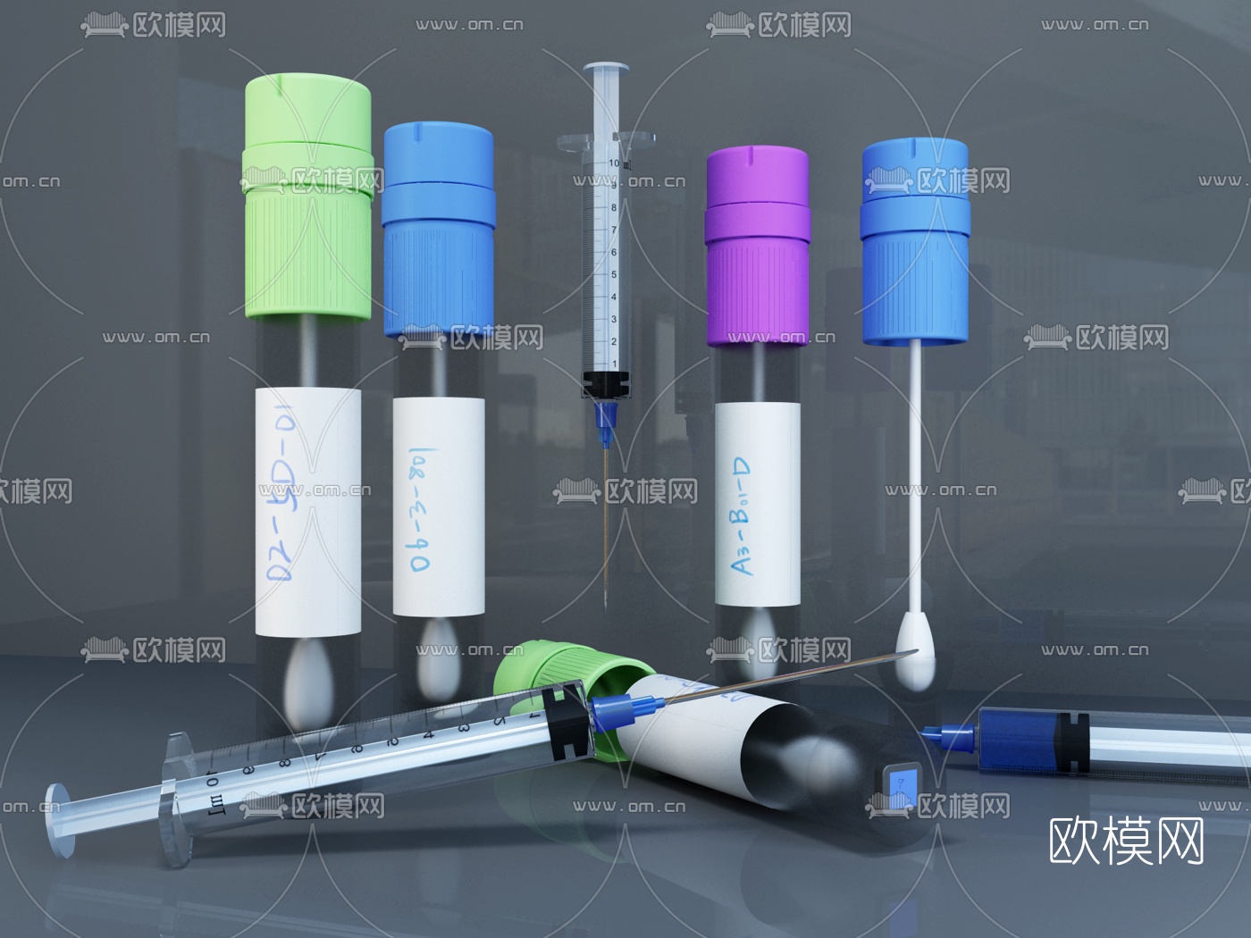 现代医用注射器3d模型下载（渲染图2）