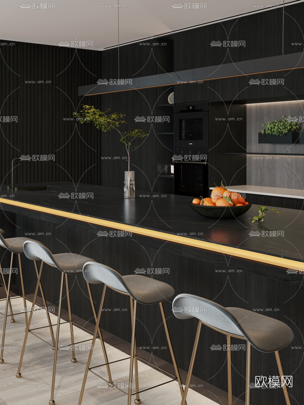 现代吧台吧台椅3d模型