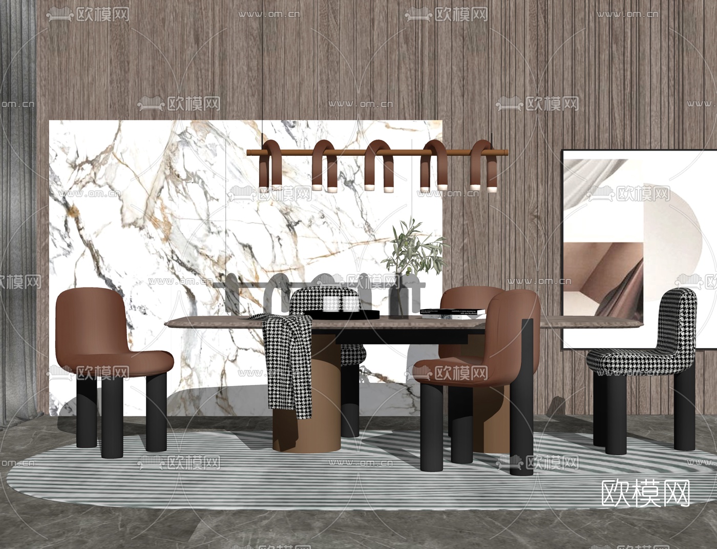 现代轻奢餐桌椅su模型下载