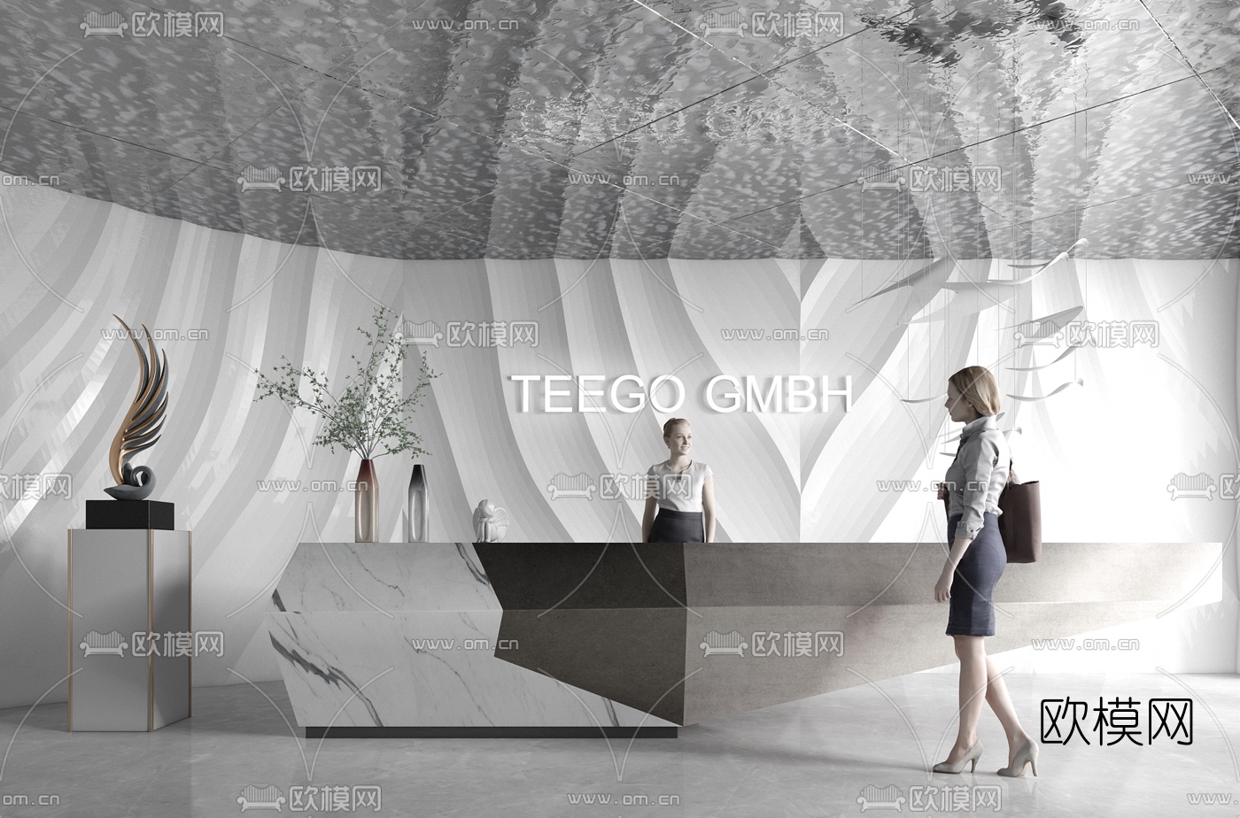 现代办公室前台3d模型下载