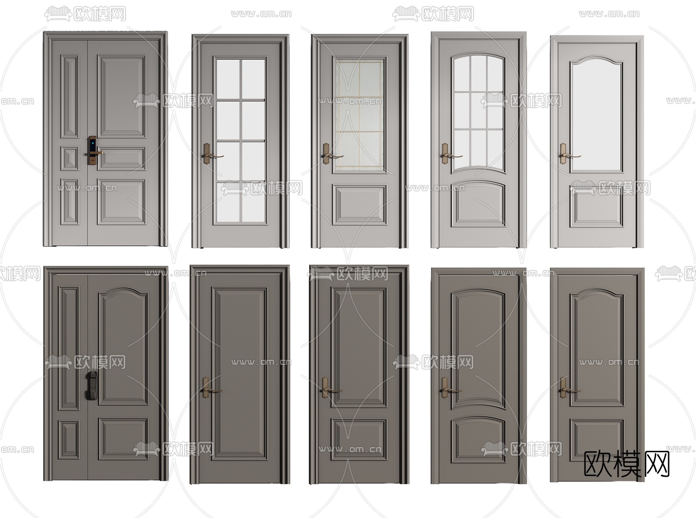 简欧房门子母门厨卫门su模型下载（渲染图1）