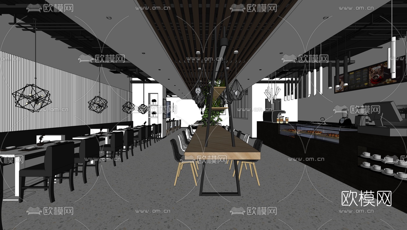 现代咖啡厅su模型下载（渲染图1）