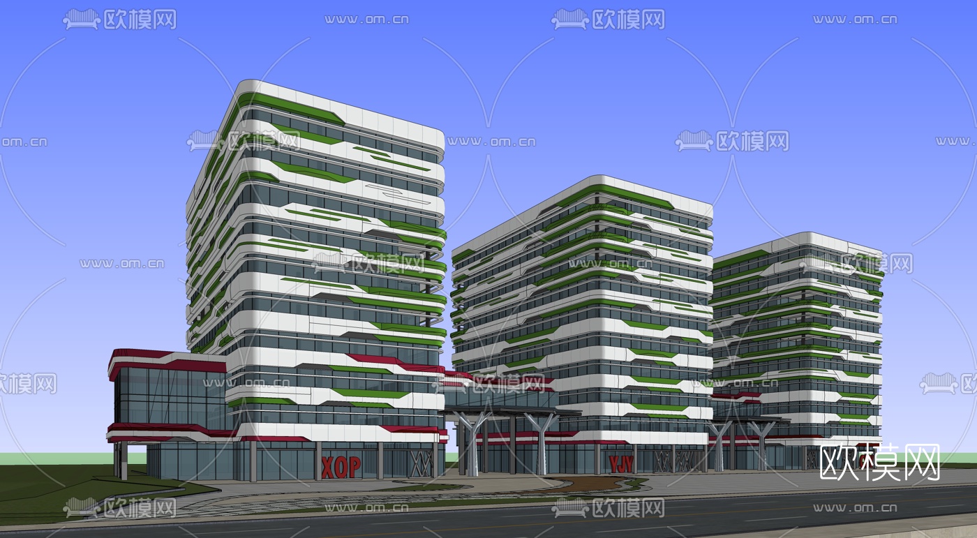 现代多层办公楼su模型下载（渲染图2）