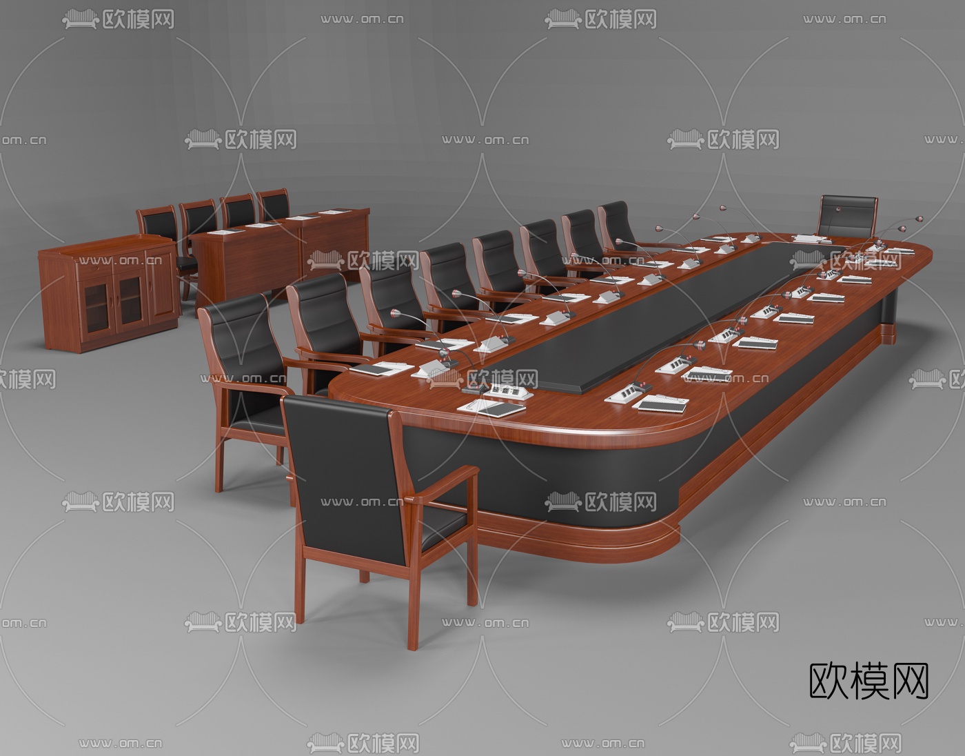 新中式实木会议桌椅3d模型