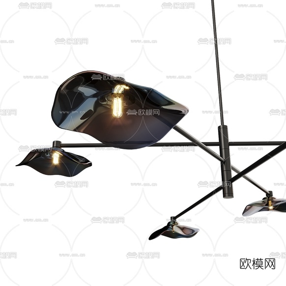 现代金属多头吊灯3d模型下载(渲染图4)