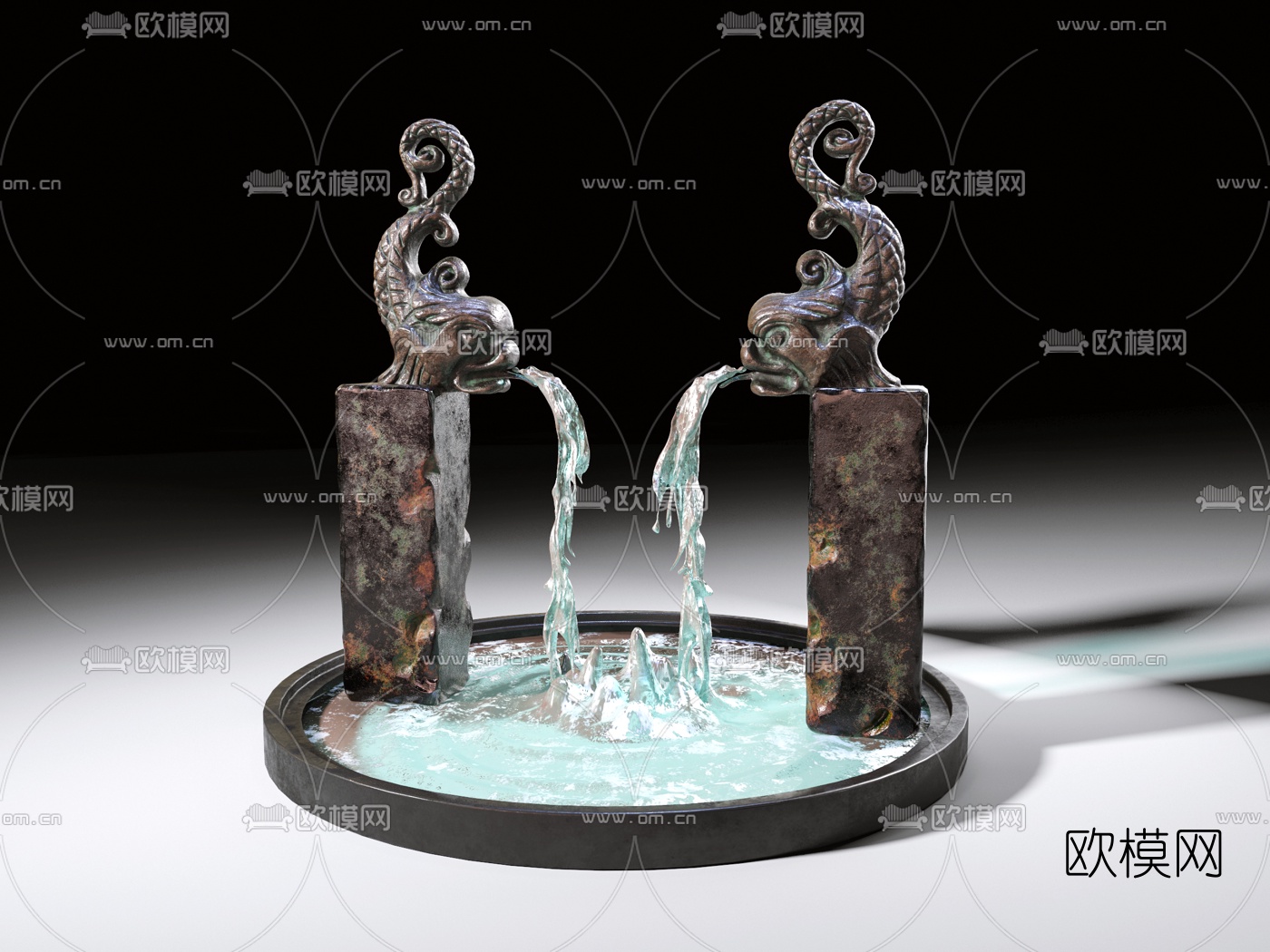 新中式金属喷泉雕塑3d模型