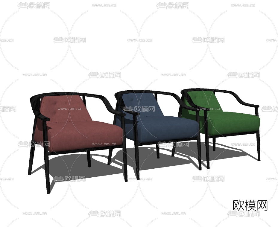 新中式布艺休闲椅su模型下载