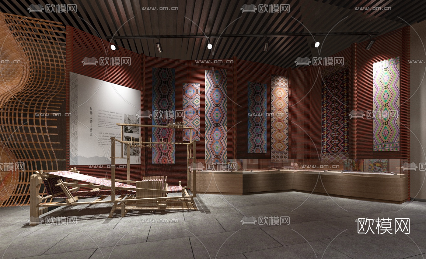 新中式印染布展厅su模型下载（渲染图2）