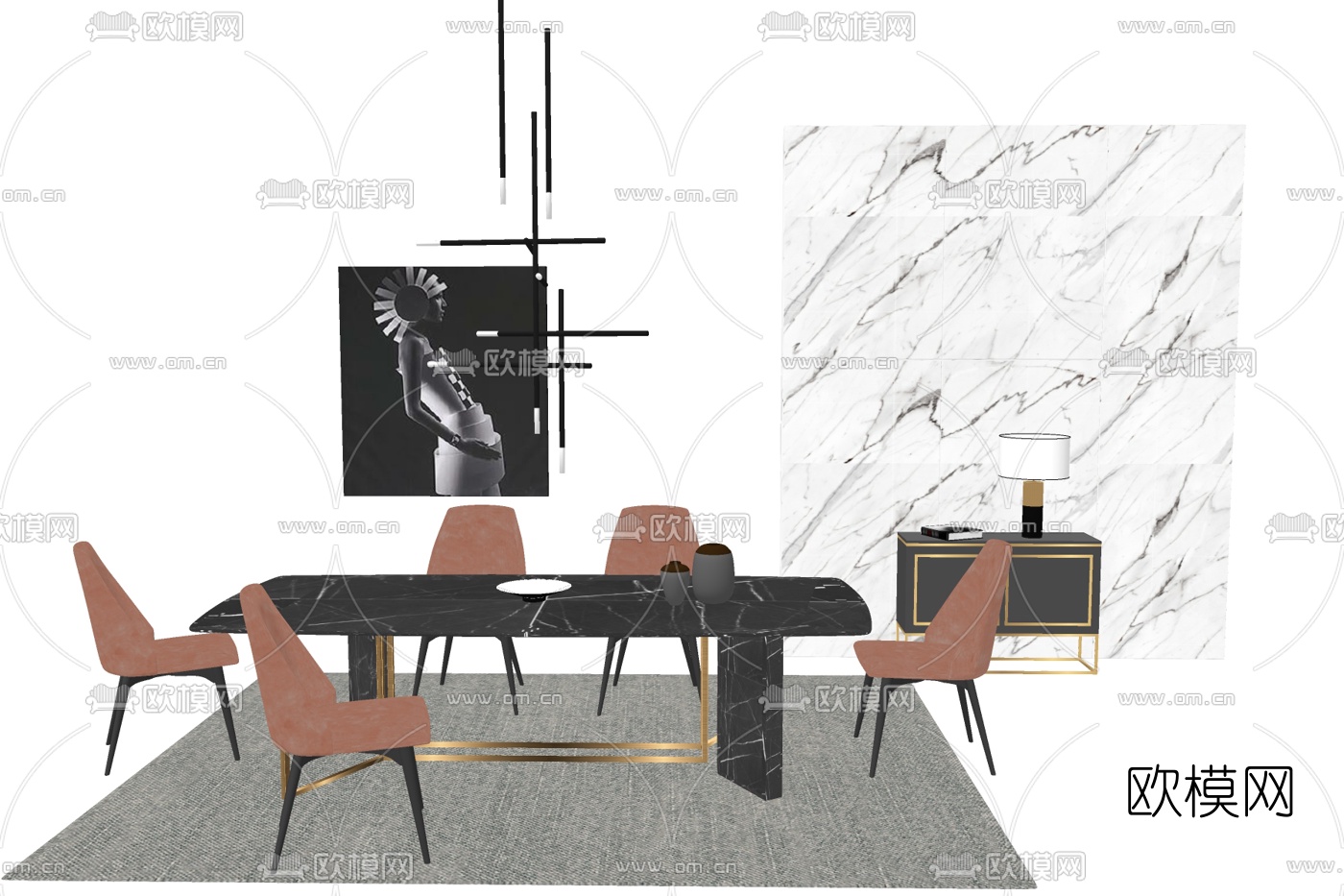 现代轻奢餐桌椅su模型下载