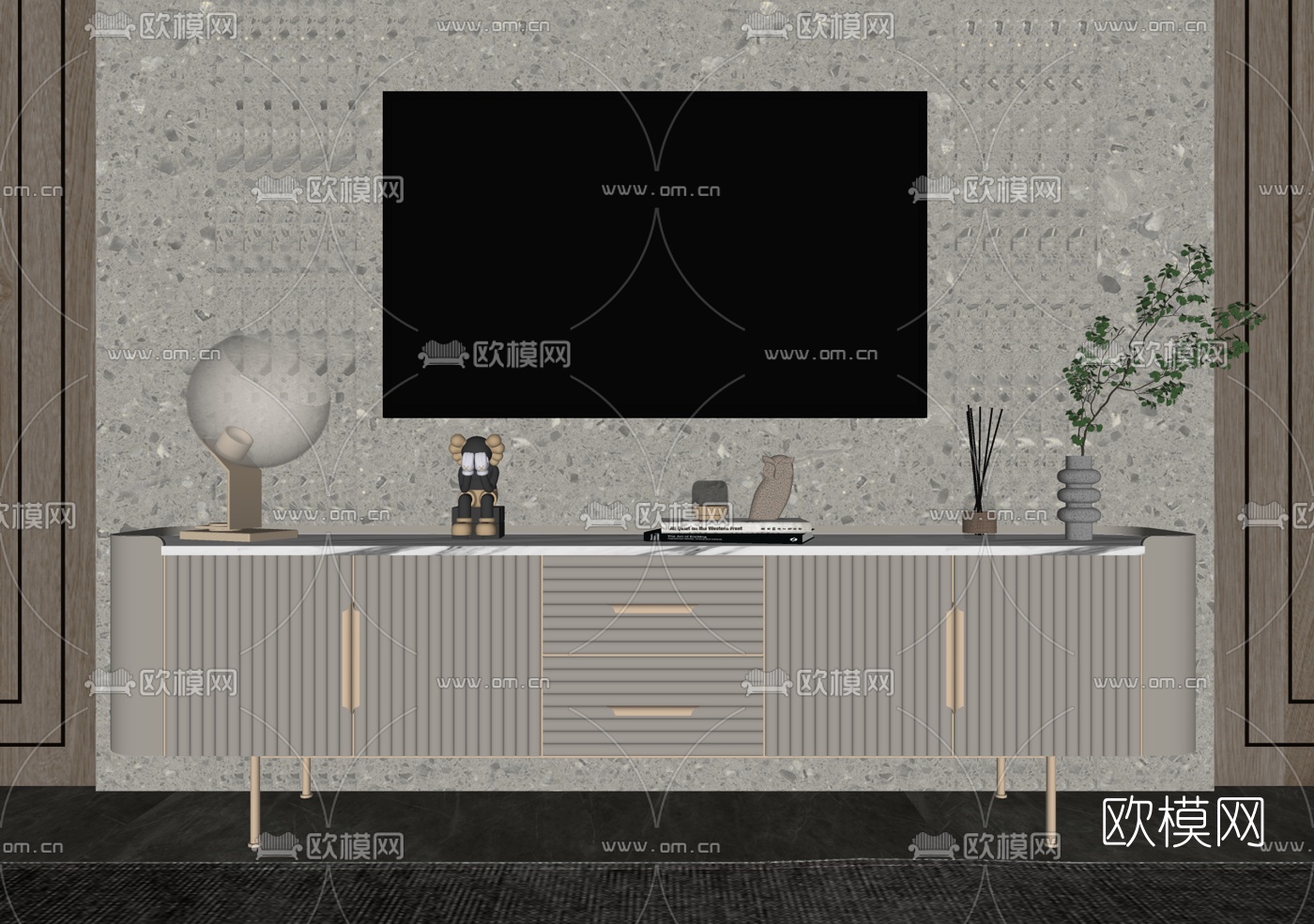 现代轻奢电视柜su模型下载（渲染图2）
