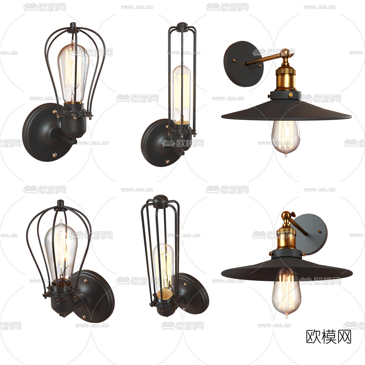 工业风金属壁灯3d模型下载