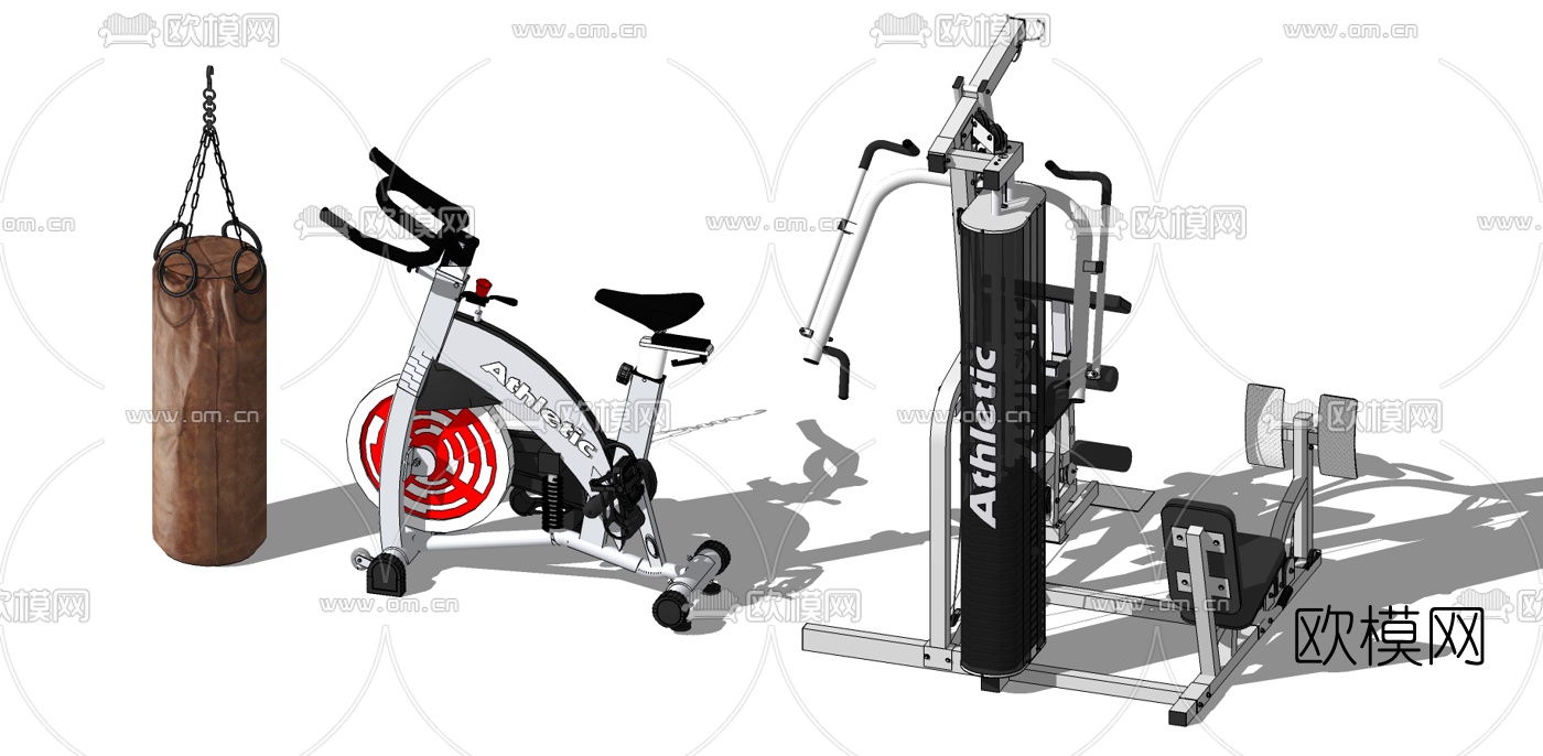现代健身房健身器材su模型下载