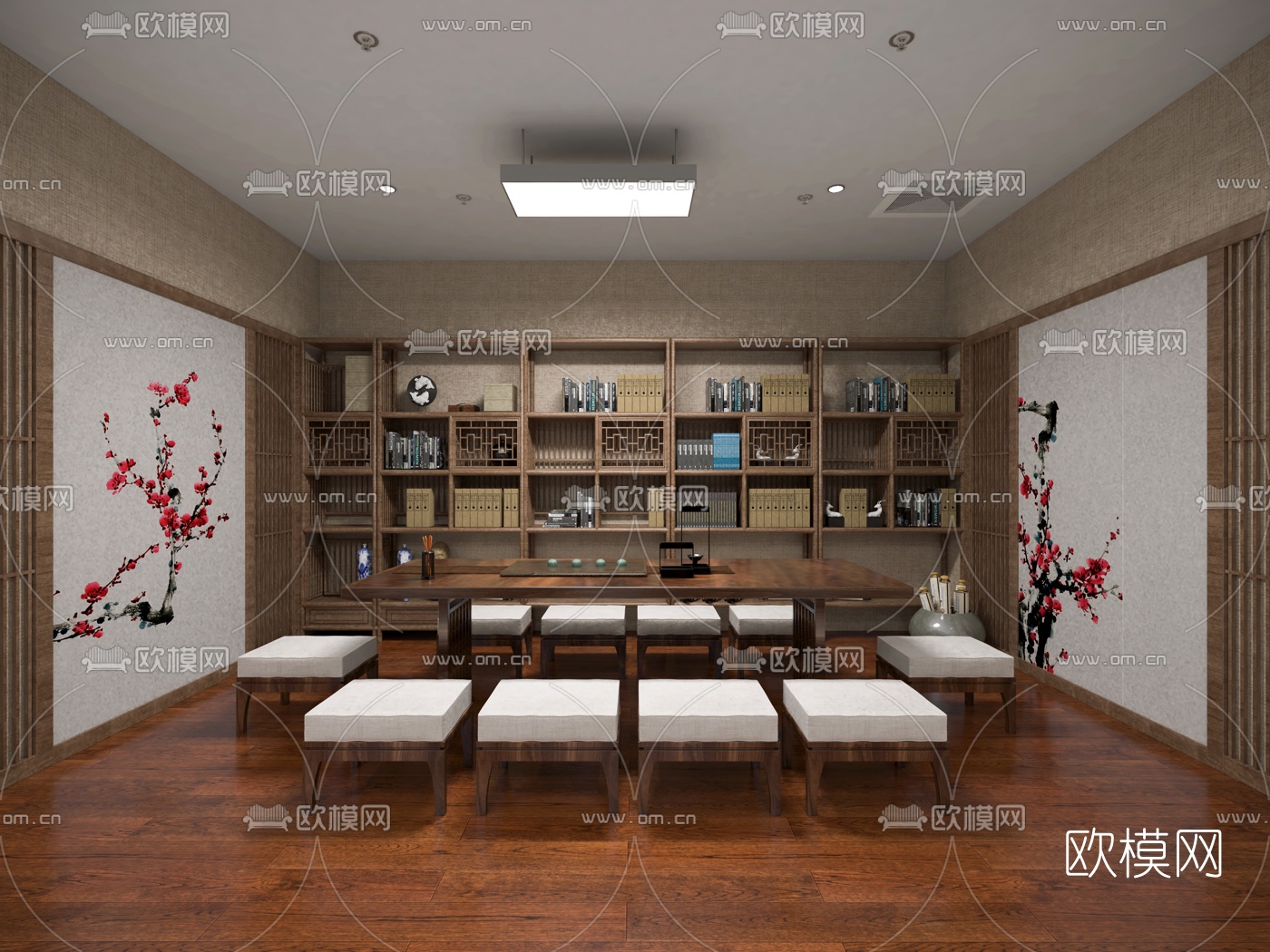 新中式书法教室免费3d模型下载（渲染图3）