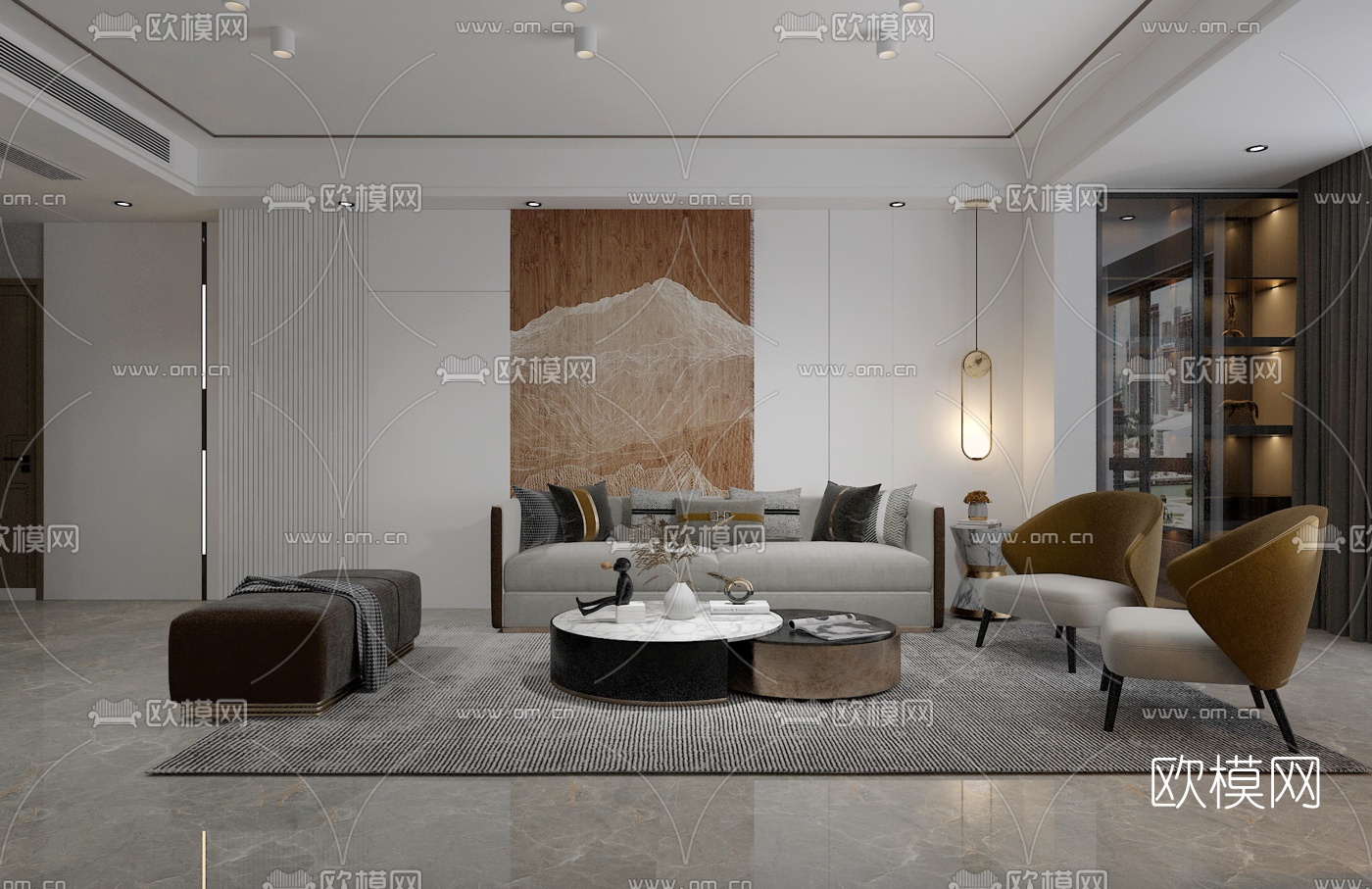 现代轻奢客厅餐厅免费3d模型