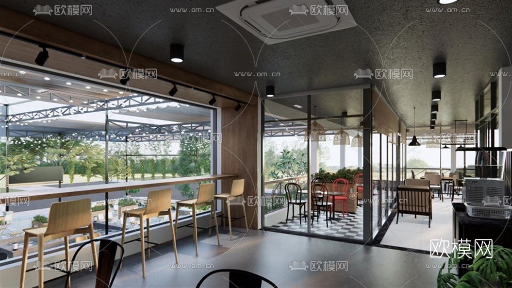 工业风咖啡厅su模型下载（渲染图2）