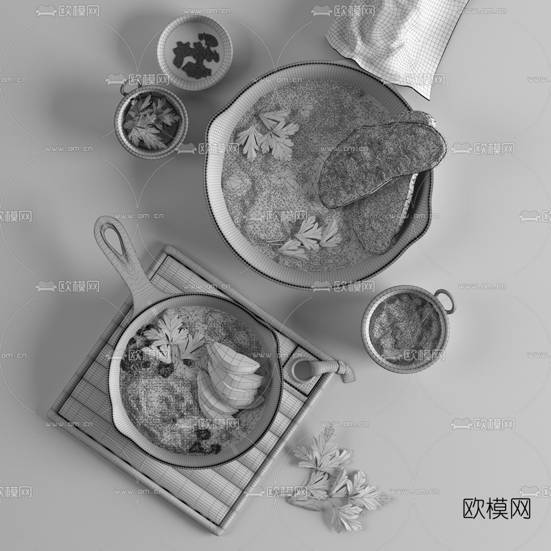 现代平底锅拉面美食3d模型