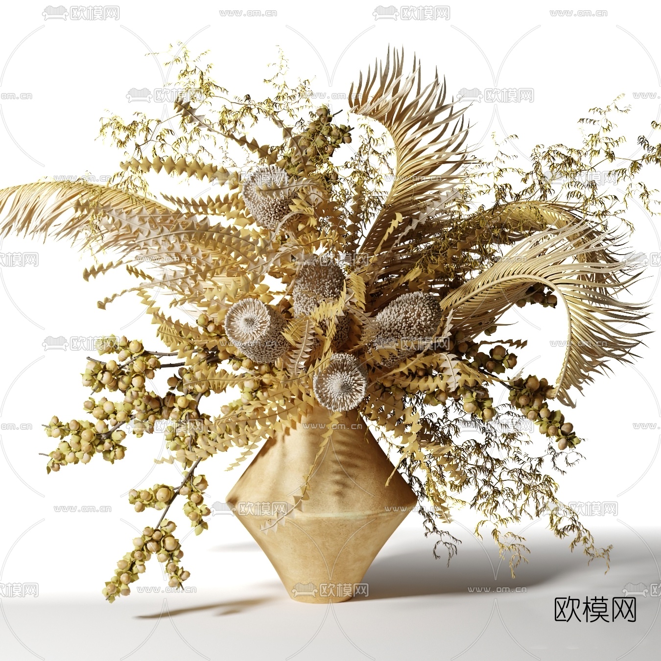 现代干枝干花花瓶3d模型下载