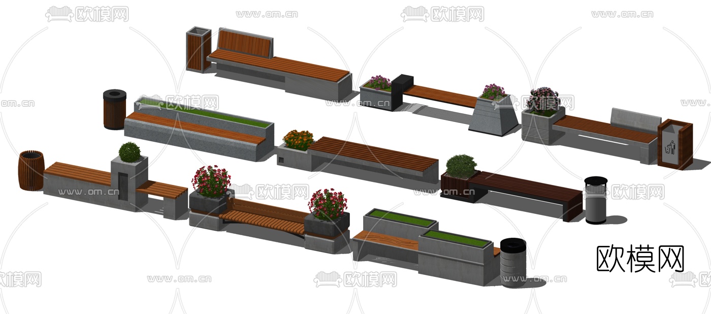 现代户外公园休闲座椅su模型下载（渲染图2）
