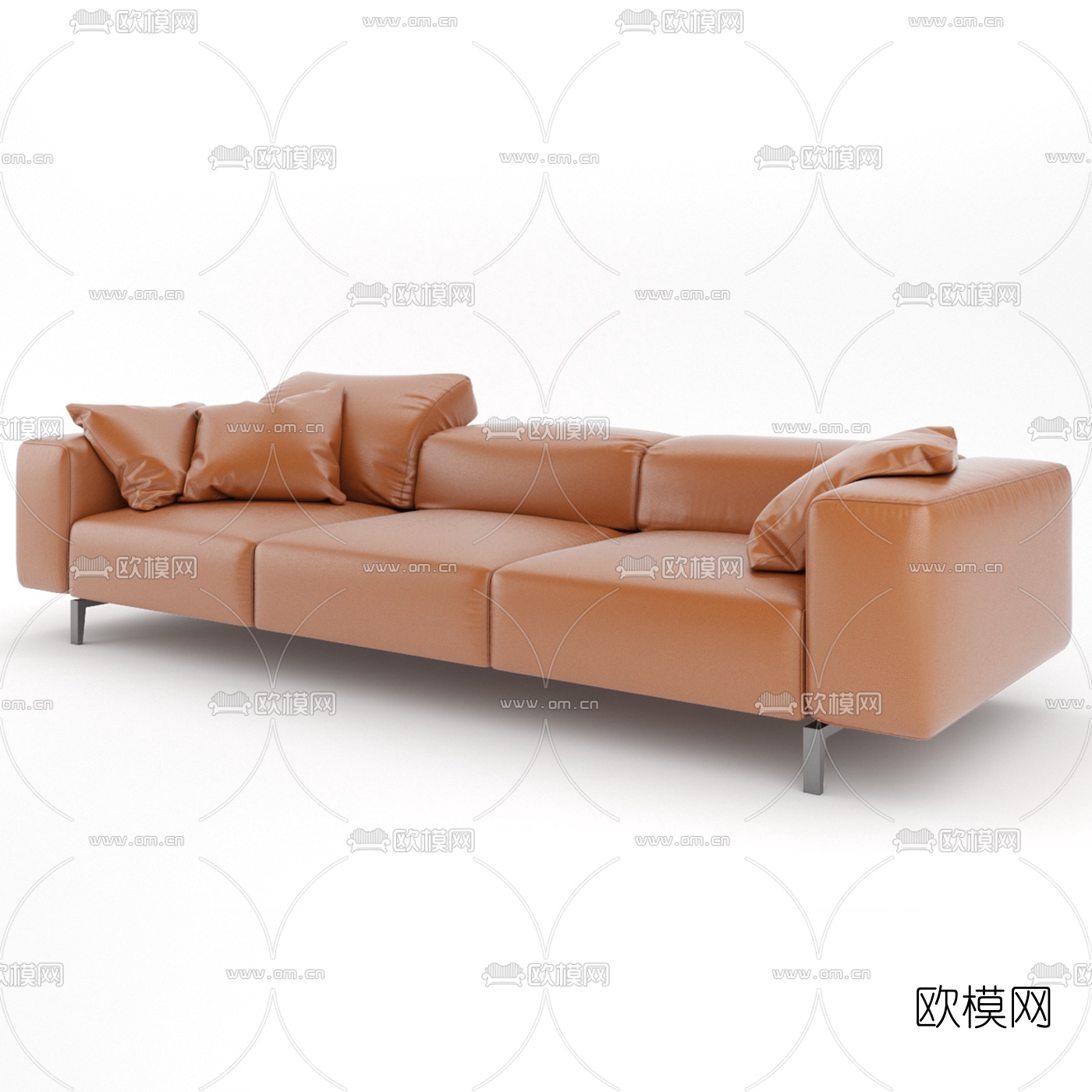 现代皮革三人沙发3d模型